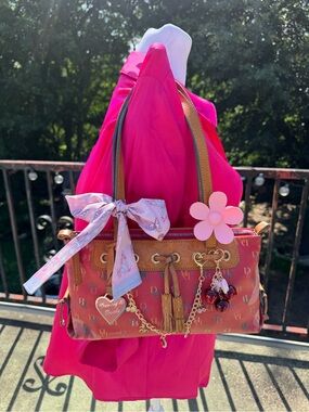 Dooney & Bourke Pink Patterned Shoulder Tote with Tan Trim